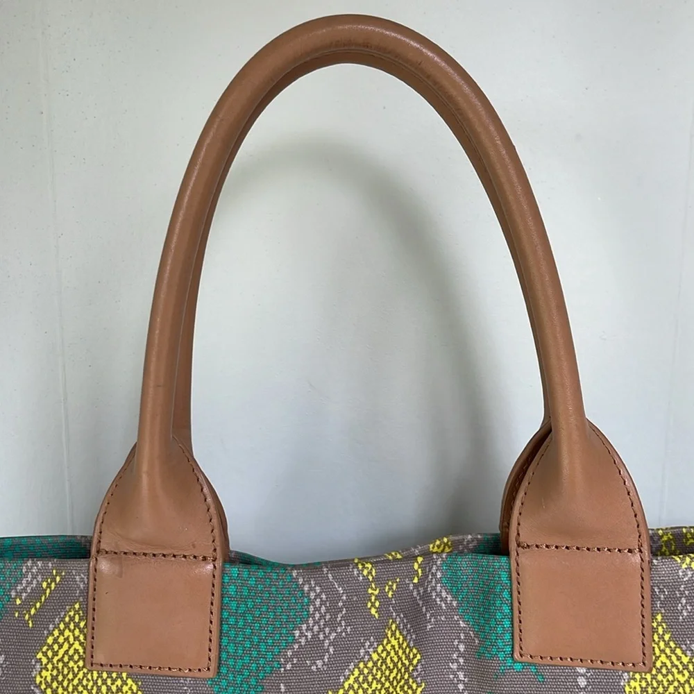 Tory Burch Ella Snake Skin Print Teal/Lime Large Tote